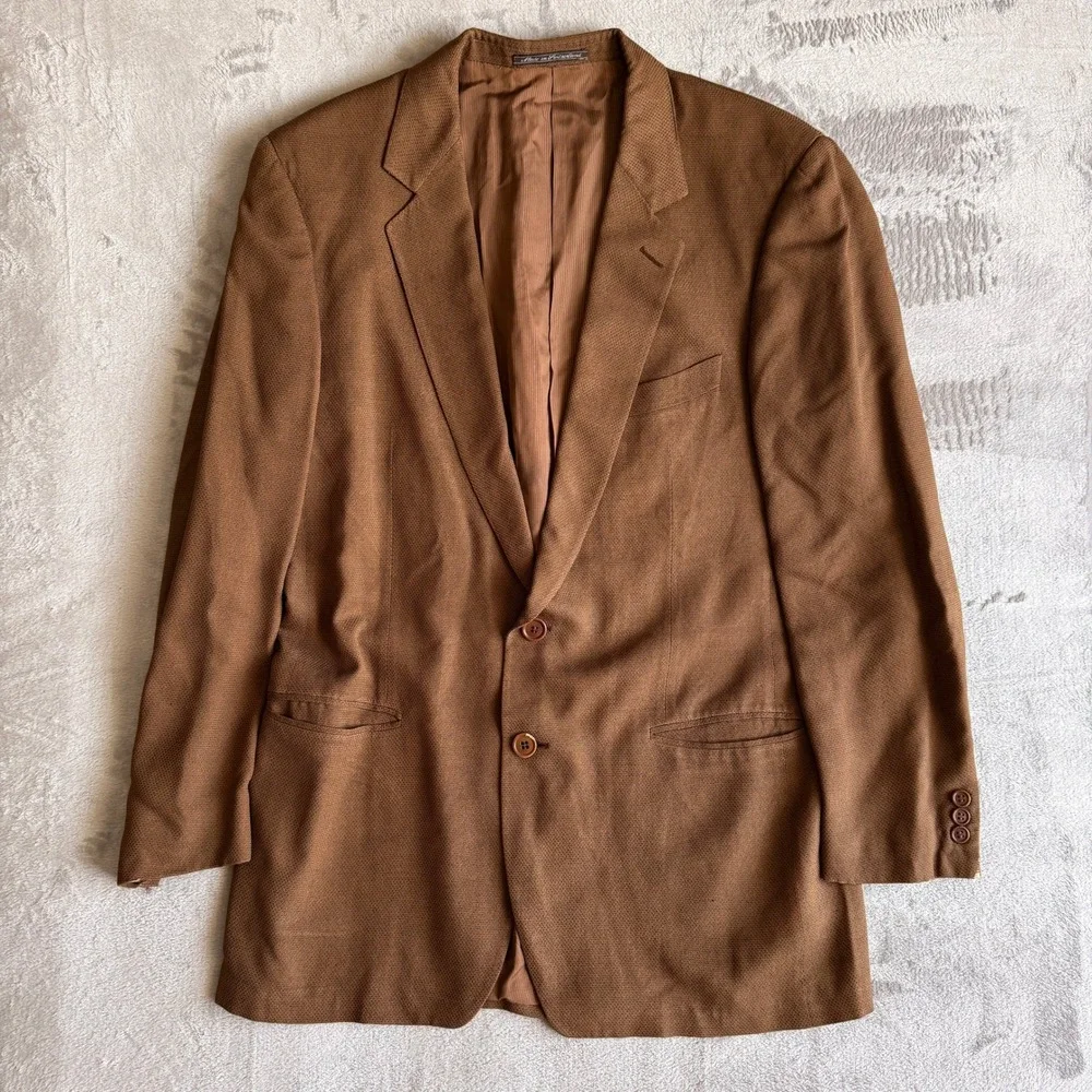 Vintage Ermenegildo Zegna Soft Mens Brown Textured Blazer Sport Coat 46